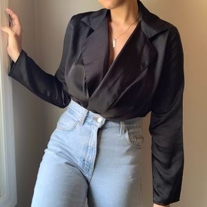 Satin Collared Longsleeve Bodysuit
